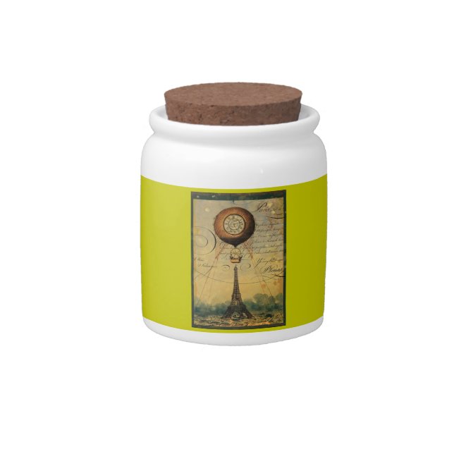 Eiffel Tower Hot Air Balloon Steampunk Candy Jar (Front)