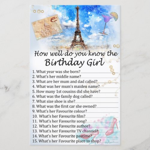 Eiffel tower How well do you know the birthdaygirl