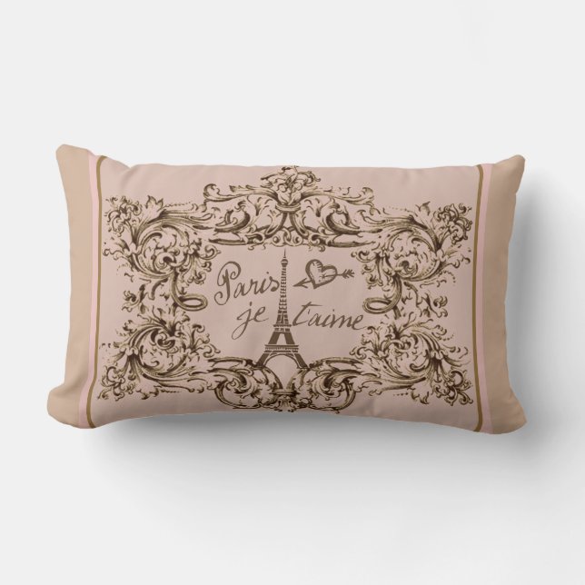 Eiffel Tower "I love Paris" "Paris Je taime" Lumbar Pillow (Front)
