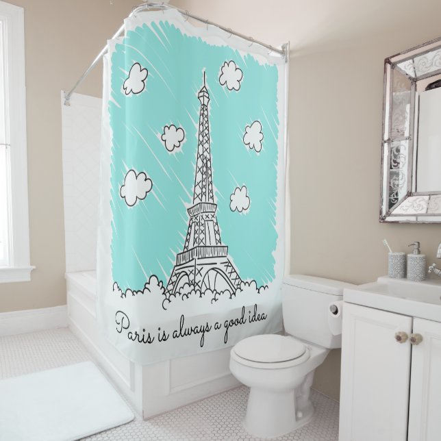 Eiffel Tower Illustration custom shower curtain (In Situ)