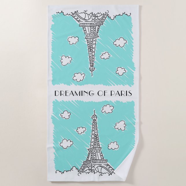 Eiffel Tower Illustration custom text beach towel (Front)