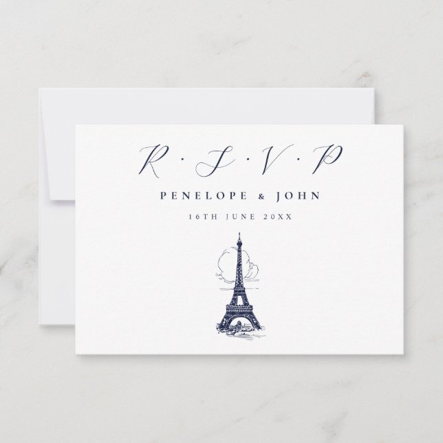 Eiffel Tower Illustration French Wedding RSVP Card (Front)