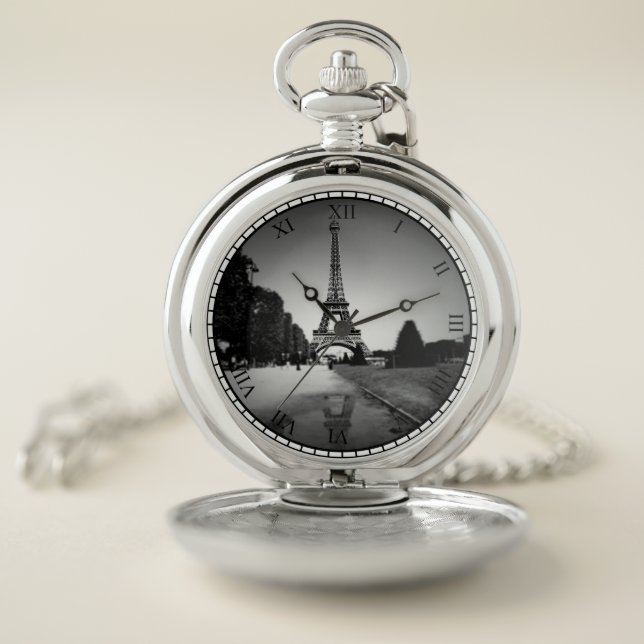 Eiffel Tower In B&W Spotlight Pocket Watch Silver (Inside)