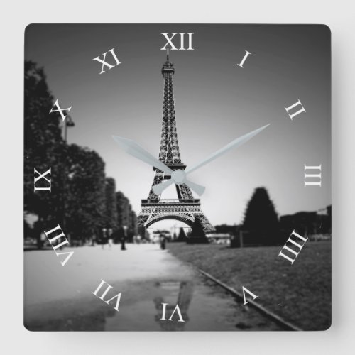 Eiffel Tower In BW Spotlight Square Wall Clock
