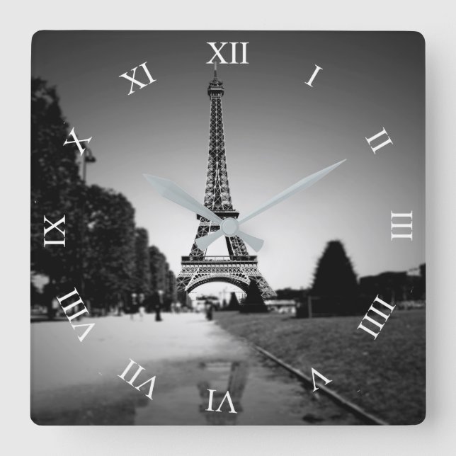 Eiffel Tower In B&W Spotlight Square Wall Clock (Front)