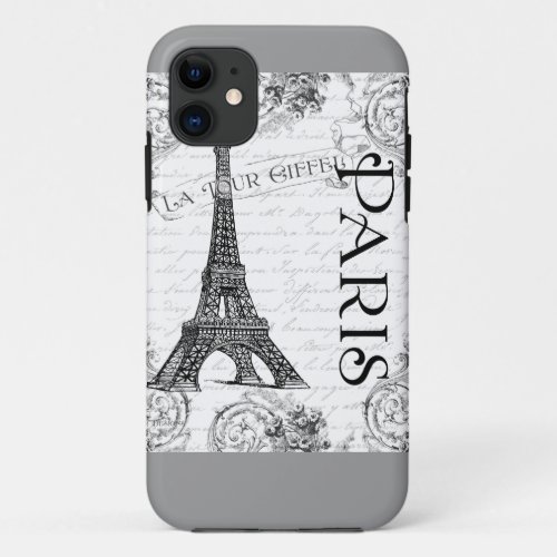 Eiffel Tower in Black and White iPhone 11 Case