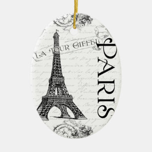 Eiffel Tower in Black and White Ceramic Ornament