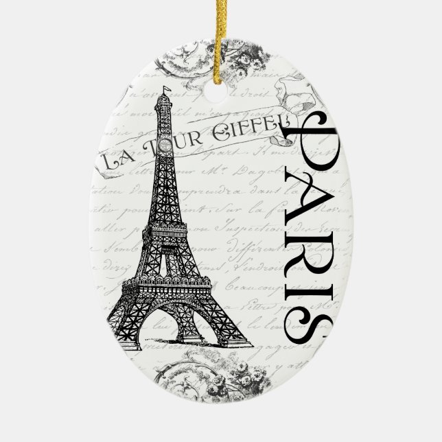 Eiffel Tower in Black and White Ceramic Ornament (Front)