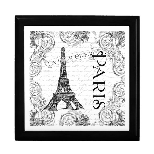 Eiffel Tower in Black and White Jewelry Box (Front)