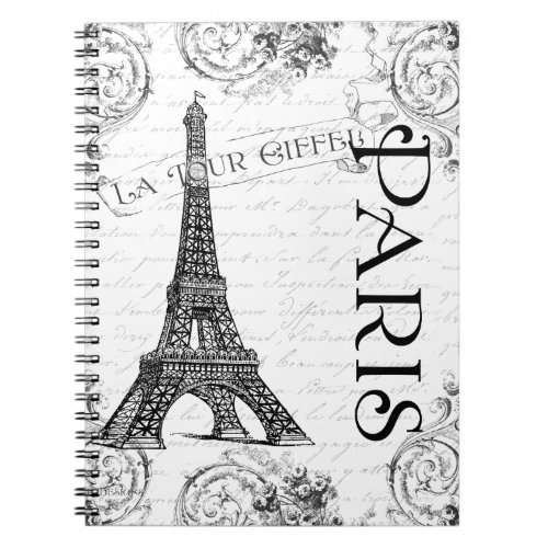 Eiffel Tower in Black and White Notebook