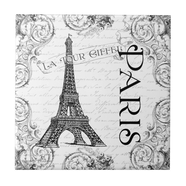 Eiffel Tower in Black and White Tile (Front)