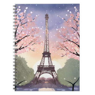 Eiffel Tower in Bloom Paris France Watercolor Notebook