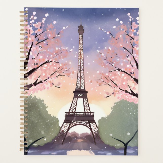 Eiffel Tower in Bloom | Paris France Watercolor Planner (Front)