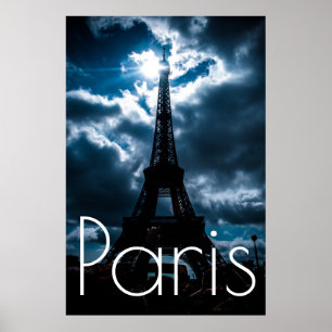 Eiffel Tower in Blue Paris Night Poster