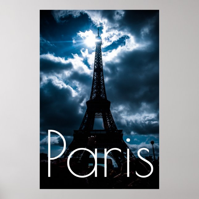 Eiffel Tower in Blue Paris Night Poster (Front)