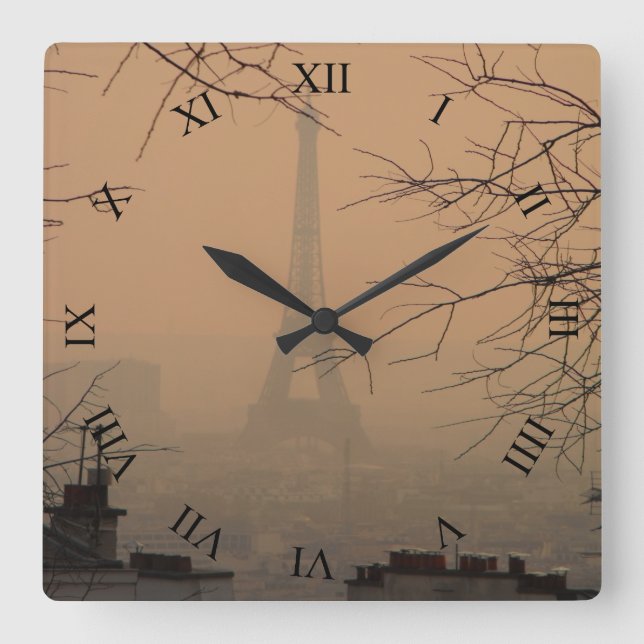 Eiffel Tower in Haze of Smog Square Wall Clock (Front)