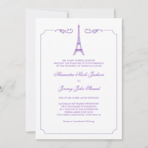 Eiffel Tower in Lavender Elegant Wedding Invitatio Invitation