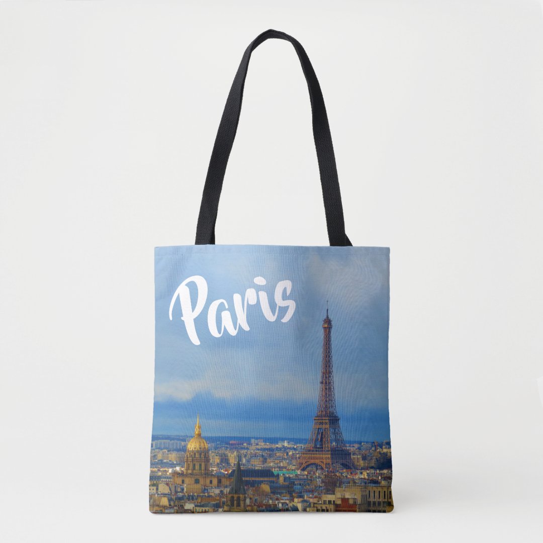 Sac à Main Paris Tour Eiffel - Tote Bag Bleu Coton, Motif Tour Eiffel, étiquettes