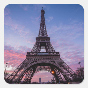 Eiffel Tower in Paris, France Pink Purple Square Sticker