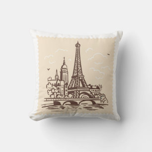 Eiffel Tower in Paris on a Postage Stamp Landmark Throw Pillow
