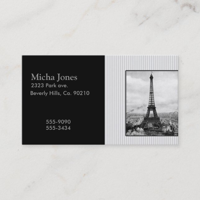 Eiffel Tower In Paris Striped Vintage Business Card (Front)