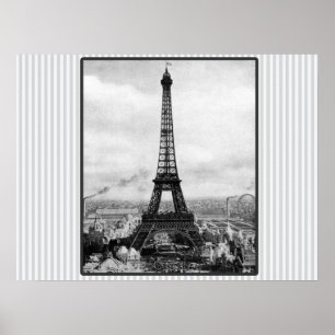 Eiffel Tower In Paris Striped Vintage Poster