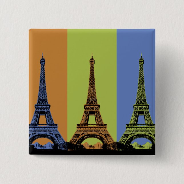Eiffel Tower in Paris Triptych Pinback Button (Front)