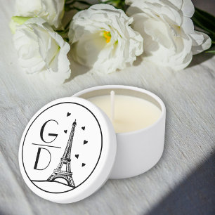 Eiffel Tower, initials and hearts Paris wedding Mini Candle Favors