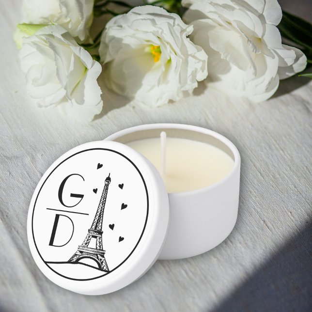 Eiffel Tower, initials and hearts Paris wedding Mini Candle Favors (Creator Uploaded)