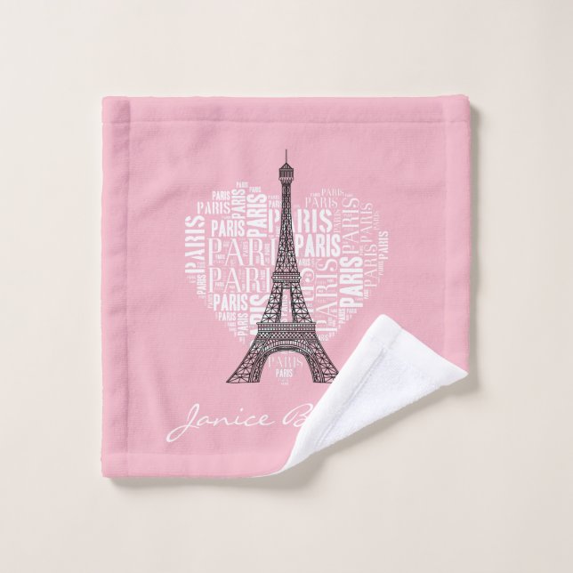 Eiffel Tower & Inscriptions Paris in Heart Bath Towel Set (Wash Cloth)