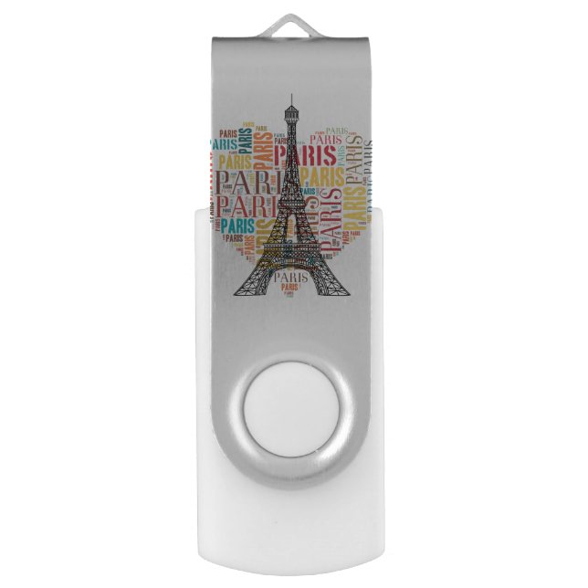 Eiffel Tower | Inscriptions Paris in Heart Flash Drive (Front Vertical)