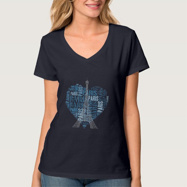 Eiffel Tower & Inscriptions Paris in Heart T-Shirt (Front)