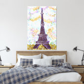 Eiffel Tower Inspired Landscape Pointillism Canvas Print (Insitu(Bedroom))