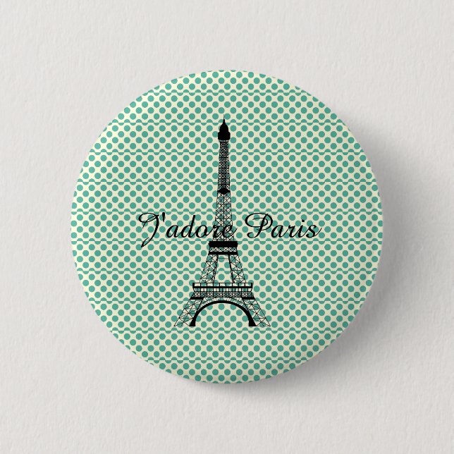 Eiffel tower J'adore Paris Pinback Button (Front)