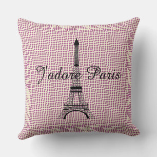 Eiffel tower J'adore Paris Throw Pillow