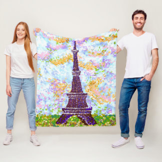 Eiffel Tower Landscape Spring Pointillism Fleece Blanket