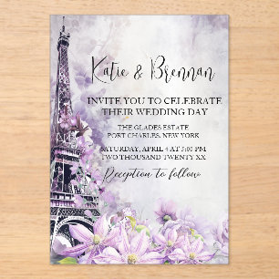 Eiffel Tower Lavender Romance Wedding Acrylic Invitations