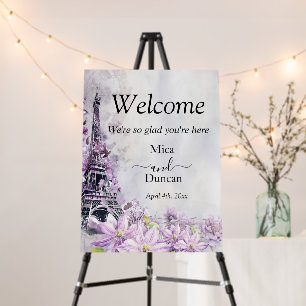 Eiffel Tower Lavender Romance Wedding Welcome Foam Board