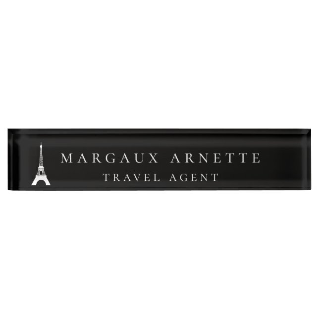 Eiffel Tower Logo Black Desk Name Plate (Front)