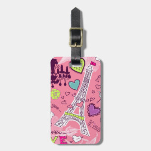Eiffel Tower Love Paris France Pink Luggage Tag