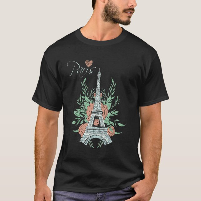 Eiffel Tower Love Paris French Souvenir Parisian H T-Shirt (Front)