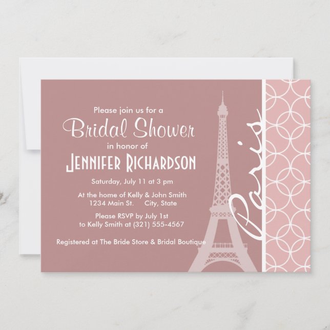 Eiffel Tower; Mauve Circles Invitation (Front)