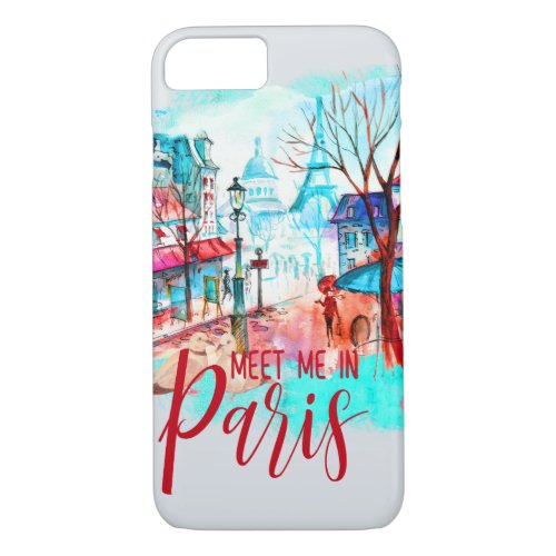 Eiffel Tower Meet Me in Paris Watercolor Splatter iPhone 87 Case