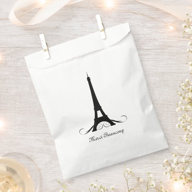 Eiffel Tower Merci Beaucoup Favor Bag (Clipped)