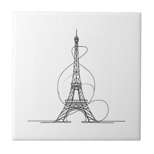 Eiffel Tower Minimalism One_Line Art Ceramic Tile