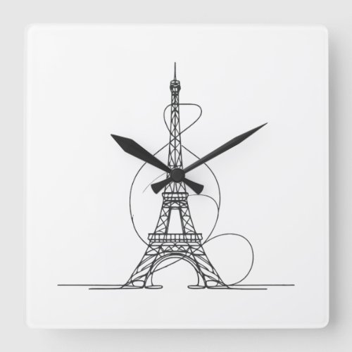 Eiffel Tower Minimalism One_Line Art Square Wall Clock