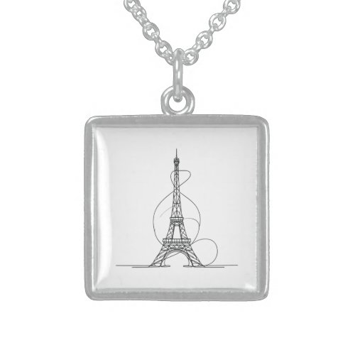 Eiffel Tower Minimalism One_Line Art Sterling Silver Necklace