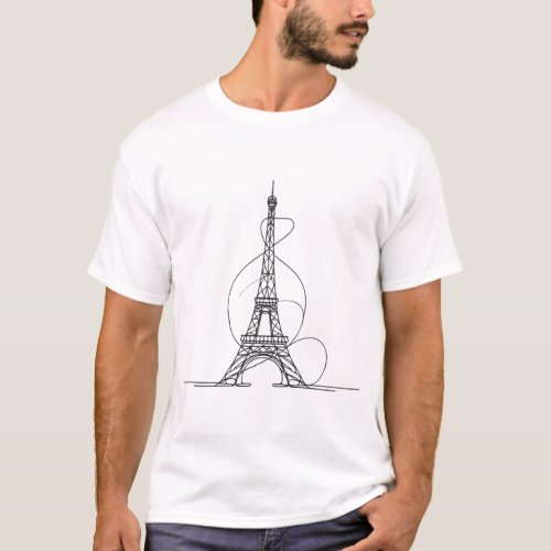 Eiffel Tower Minimalism One_Line Art T_Shirt