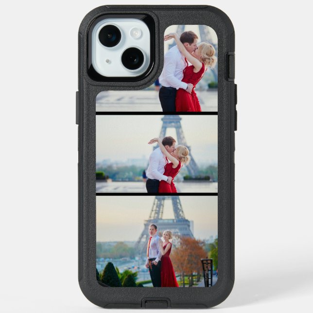Eiffel tower modern Couple Photo Collage Black iPhone 15 Plus Case (Back)