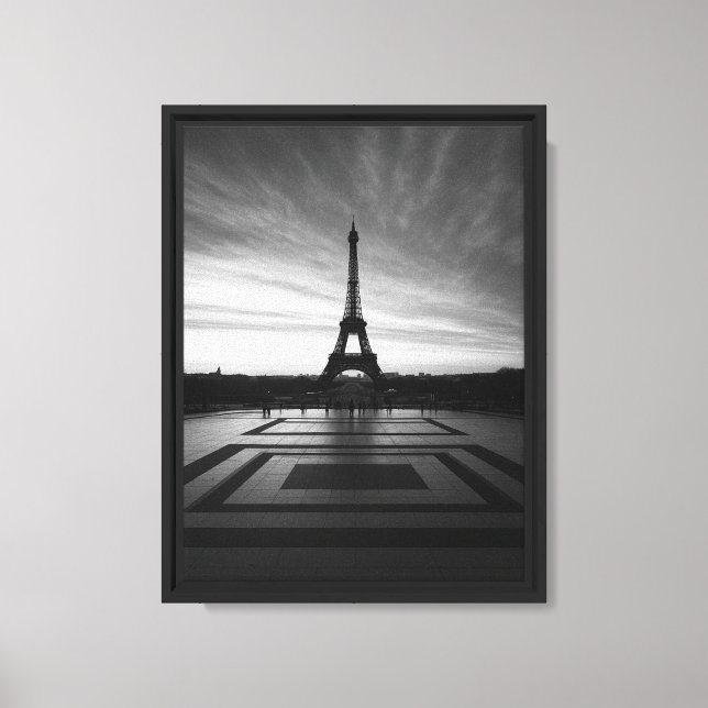 Eiffel Tower Monochrome Framed Canvas Art Print (Front)
